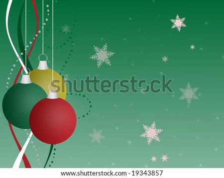 Graphic Illustration Of Multi Colored Christmas Ornaments Against A Green Gradient Background With Ribbons Graphic Illustration Of Multi Colored Christmas Ornaments Against A Green Gradient Background With Ribbons
