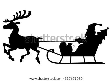 Silhouette Santa Claus Sitting Sleigh Reindeer Stock Vector 122957326 ...