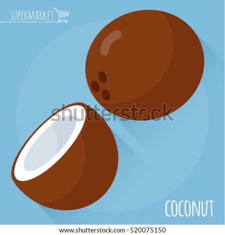 Coconut. Long shadow flat design vector icon.