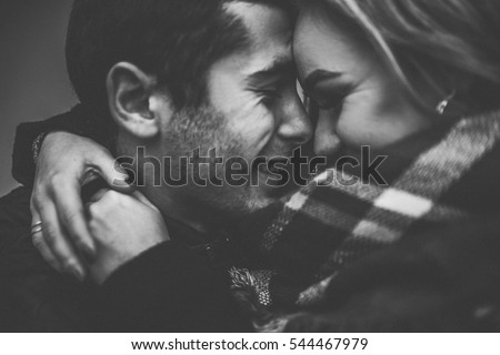 Lovely Happy Coupleromantic Black White Photohugs Stock Photo 544467979 ...