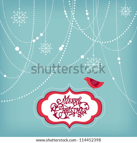 Abstract Christmas Background, christmas decorations, snowflakes and a bird