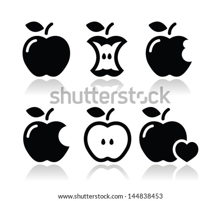 Apple, apple core, bitten, half vector icons