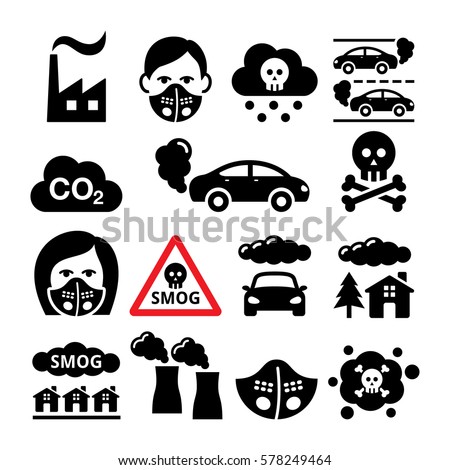 Smog, pollution icons set - ecology, environment concept
