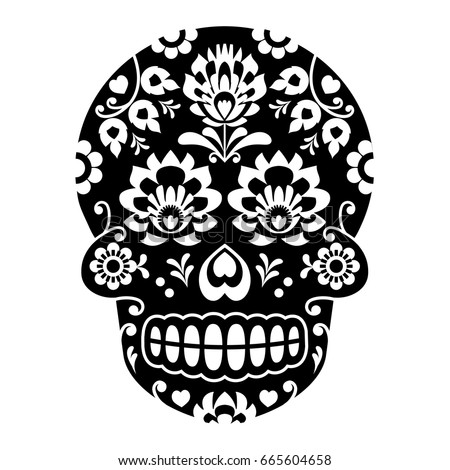 mexican sugar skull halloween skull with flowers polish folk art wycinanki style - Mexican Halloween Skulls mexican sugar skull halloween skull with flowers polish folk art wycinanki style - Mexican Halloween Skulls