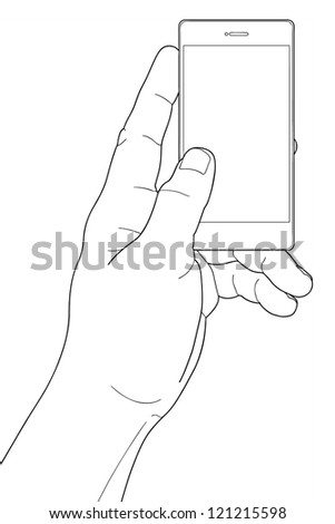 Sketch Hand Holding Smartphone Finger Touching Stock Vector 718130860