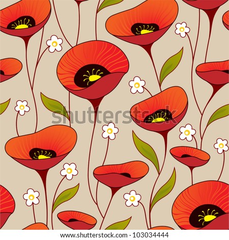Vintage seamless background with poppies