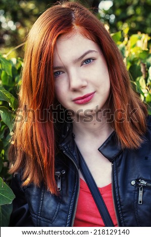 stock photo cute girl teen with red hair 218129140