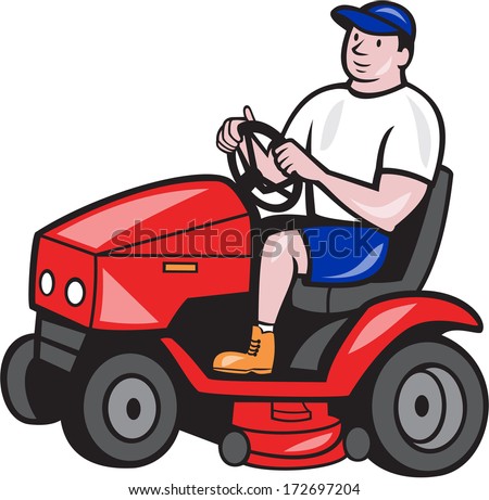 Cartoon Man On Riding Mower Stock Vector 71937403 - Shutterstock