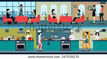 Restaurant Kitchen Illustration restaurant has dining room kitchen stock vector 267038270 Restaurant Kitchen Illustration restaurant has dining room kitchen stock vector 267038270