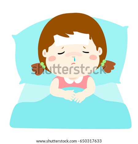 Little Sick Girl Sleep Bed Vector Stock Vector 650317633 - Shutterstock