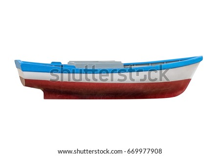 wooden fishing boat isolated on white background