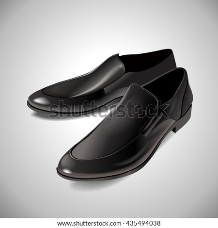 Black men's glossy patent leather shoes. Vector photorealistic illustration of a white background.