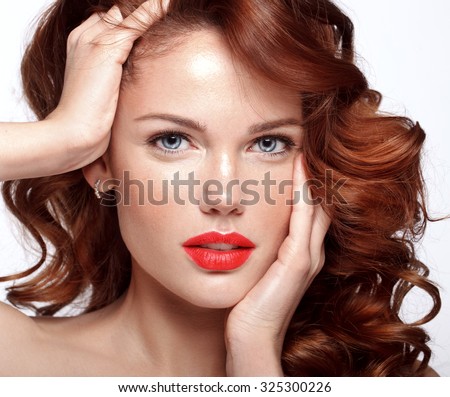 Beautiful Face Fashion Model Blue Eyescurly Stock Photo ...