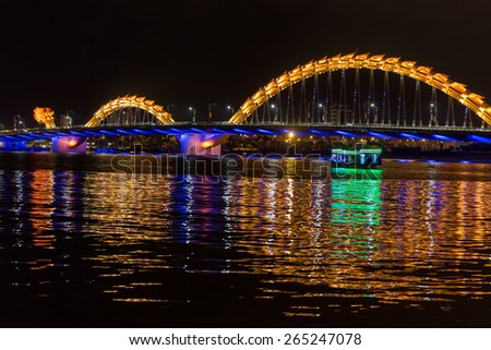Dragon bridge crossing the river in Da Nang city, Vietnam