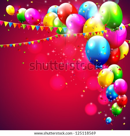 Colorful Birthday Balloons On Red Background Stock Vector 125118569 ...