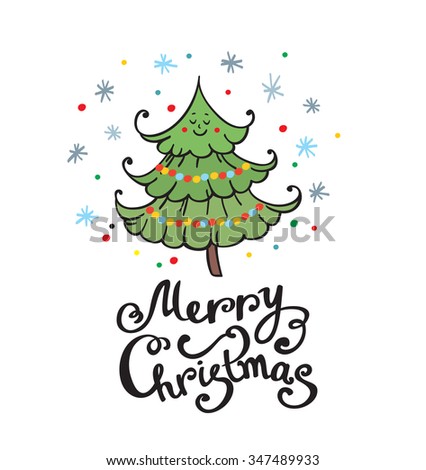 Christmas Lettering Christmas Tree New Year Stock Vector 347489933 ...