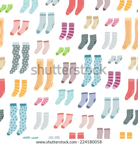 Colorful socks collection fun seamless pattern - stock vector