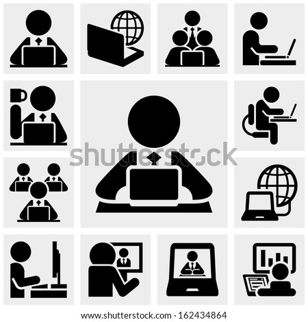 Working on computer vector icons set on gray