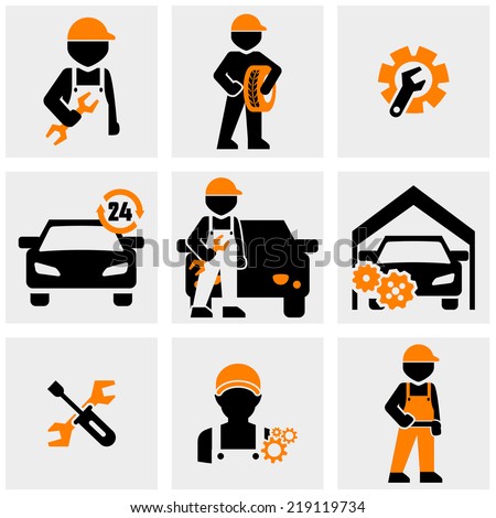 Mechanic vector icons set on gray