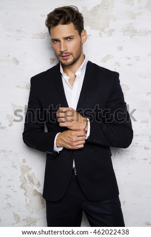 Portrait Handsome Man Black Suit Stock Photo 460050457 - Shutterstock