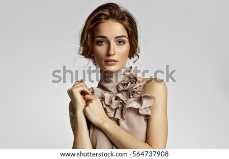 Beauty portrait of female model with natural skin