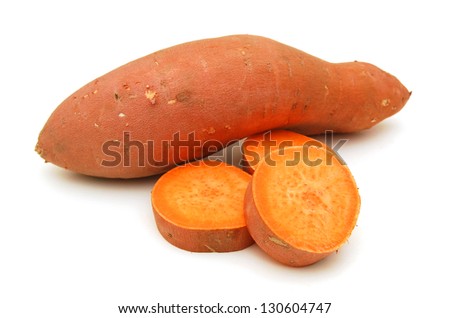 Sweet potatoes on white