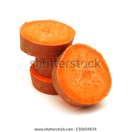 a cut sweet potato on a white background