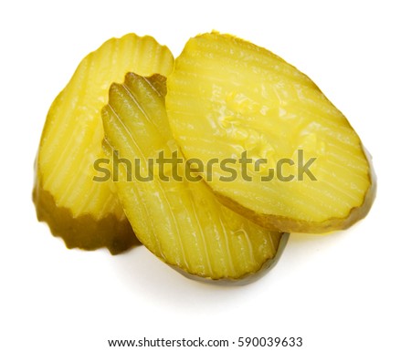 Fresh sliced green pickles isolated over white 