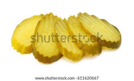 Fresh sliced green pickles isolated over white 