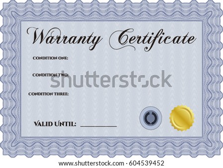 Sample Warranty certificate template. With background. Complex design.  Perfect style.