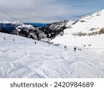 Small photo of Snowy winter French Alps, ski resort Flaine, Grand Massif area within sight of Mont Blanc, France