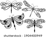 Dragonfly Silhouette Icons Set. ...