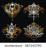 Gold Lotus Logo Vector Art Set...