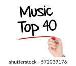 Small photo of A hand with a marker writing 'Music Top 40'.