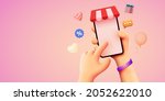 hand holding mobile smart phone ... | Shutterstock .eps vector #2052622010