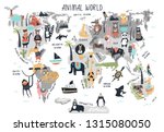 animal world map   cute cartoon ... | Shutterstock .eps vector #1315080050