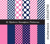 Navy Blue  Pink And White Polka ...
