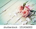 Beautiful Roses On Wooden...