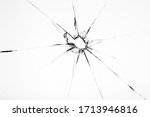 Broken glass texture with hole in center isolated on white background