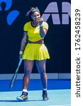 Small photo of MELBOURNE, AUSTRALIA - JANUARY 24, 2016: Twenty one times Grand Slam champion Serena Williams in action during her round 4 match at 2016 Australian Open at Rod Laver Arena in Melbourne