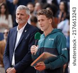 Small photo of PARIS, FRANCE - JUNE 5, 2022: 2022 Roland Garros Finalist Casper Ruud of Norway during trophy presentation after men's singles final against Rafael Nadal of Spain at Court Philippe Chatrier in Paris