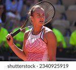 Small photo of PARIS, FRANCE - MAY 31, 2023: Professional tennis player Aryna Sabalenka of Belarus in action during women second round match against Iryna Shymanovich of Belarus at 2023 Roland Garros in Paris