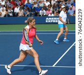 Small photo of NEW YORK - SEPTEMBER 10, 2017: Grand Slam champions Martina Navratilova and Kim Clijsters during Women's Champions Doubles match at US Open 2017 at National Tennis Center in New York