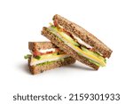 sandwich with ham, cheese and whole grain bread isolated on white background