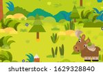 cartoon forest scene with wild... | Shutterstock . vector #1629328840