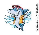 Cartoon Shark With Beachwear...