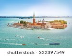 Panoramic aerial view at San Giorgio Maggiore island, Venice, Veneto, Italy