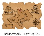 pirate treasure map  | Shutterstock . vector #159105173