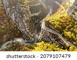 Small photo of The Verdon Gorge (French: Gorges du Verdon) is a famous river canyon located in the Provence-Alpes-Cote d'Azur region of Southeastern France.Drone view