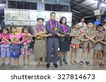 Small photo of BANGKOK, THAILAND - Oct 5, 2015 : Student 9-10 years old, Scout activities weave harmony, Auld Lang Syne song, Scout Camp in Pieamsuwan school Bangkok Thailand.